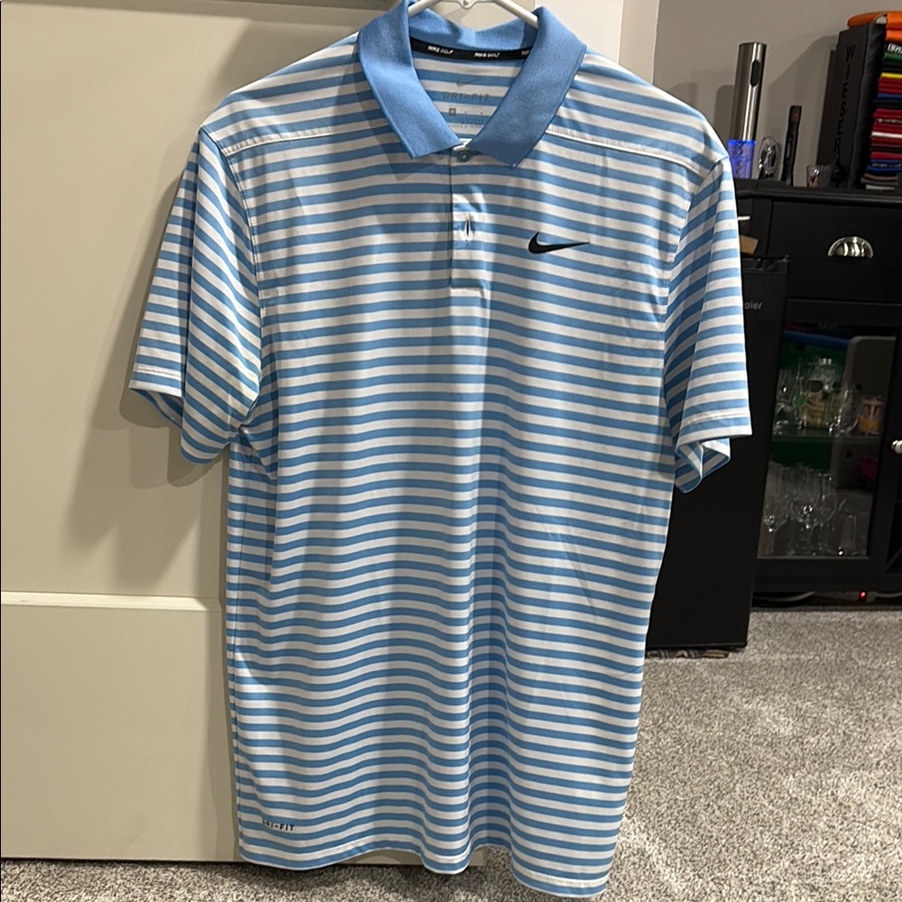 Nike Men's Blue Striped Polo Shirt